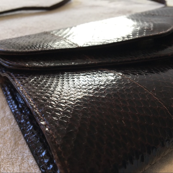 Vintage Faux Snakeskin Brown Purse - Picture 12 of 15